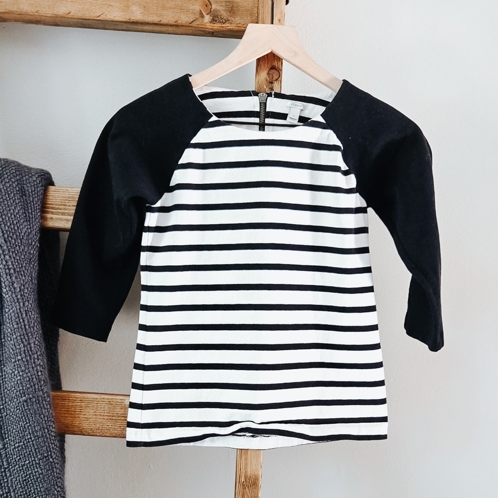 J.Crew Striped Black & Cream 3/4 Sleeve Top (Size Xs)